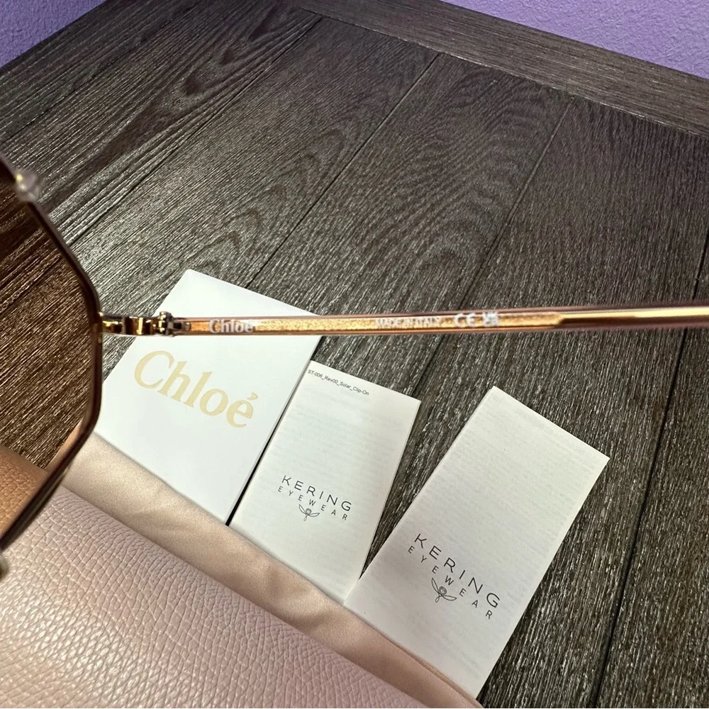 NWT Chloe | Demi Gold Brown “2-in-1” Round Oversized Sunglasses $505 57-20-145